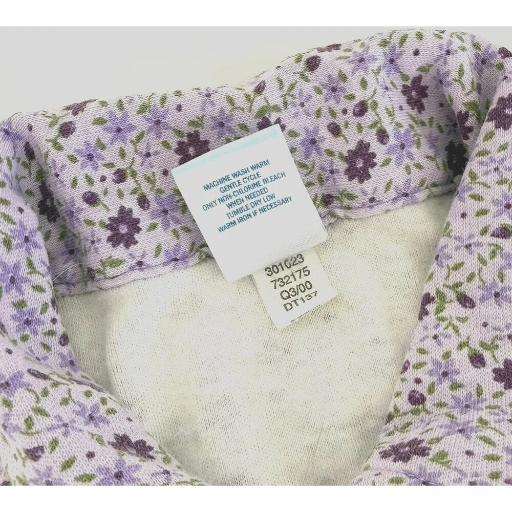 Vtg Y2K Old Navy 3T Floral Button Down Purple 100% Cotton Knit Dress Pearl Snaps